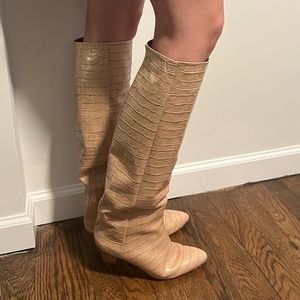 MIISTA Embossed Croc Leather Tall Boots Size 38/US 7.5